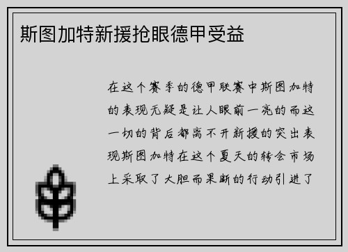 斯图加特新援抢眼德甲受益