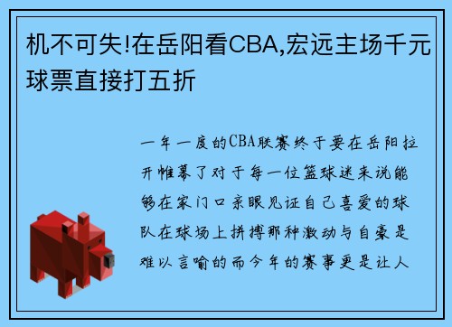 机不可失!在岳阳看CBA,宏远主场千元球票直接打五折