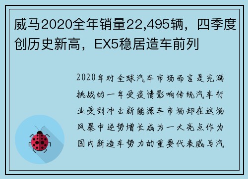 威马2020全年销量22,495辆，四季度创历史新高，EX5稳居造车前列