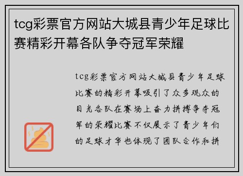 tcg彩票官方网站大城县青少年足球比赛精彩开幕各队争夺冠军荣耀