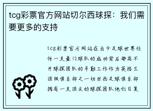 tcg彩票官方网站切尔西球探：我们需要更多的支持
